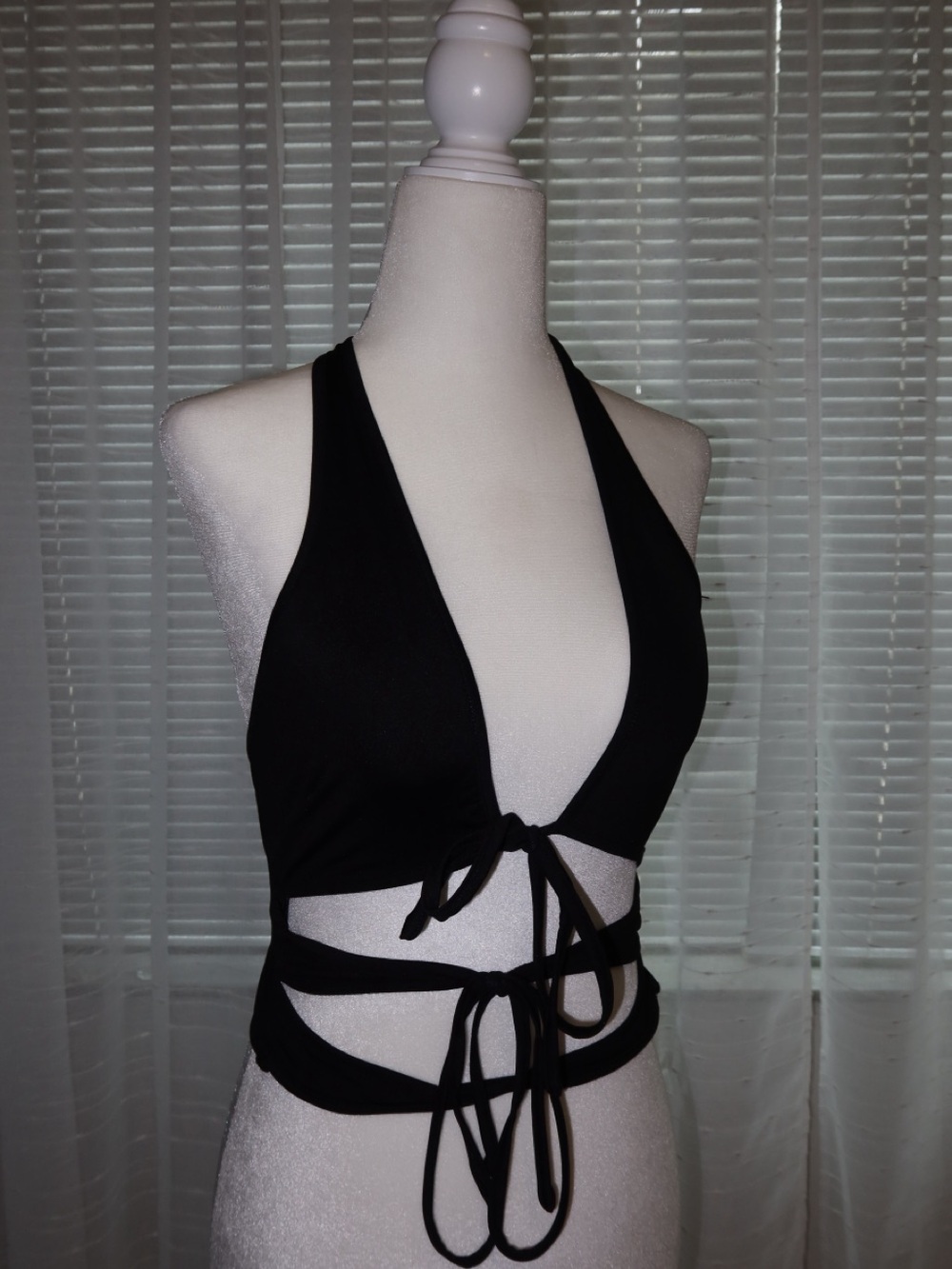 I.AM.GIA Black Wrap Halter Crop Top